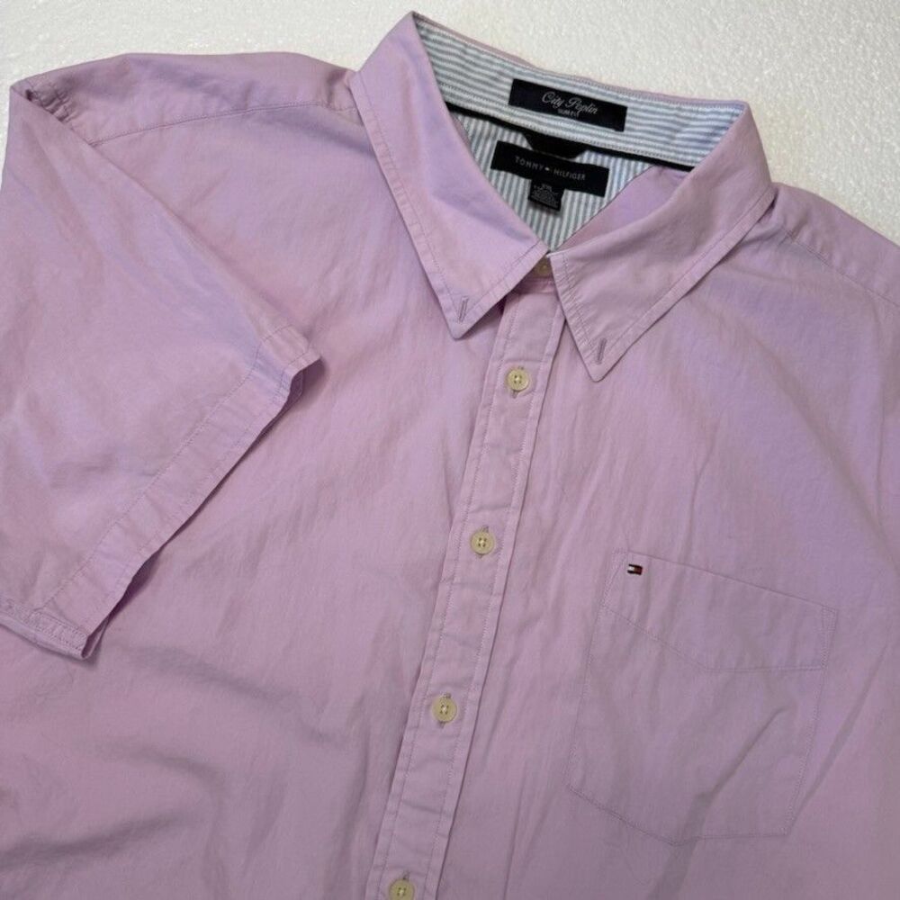 Tommy Hilfiger XXL City Poplin Slim Fit Pink Short Sleeve Button Down Soft Comfy